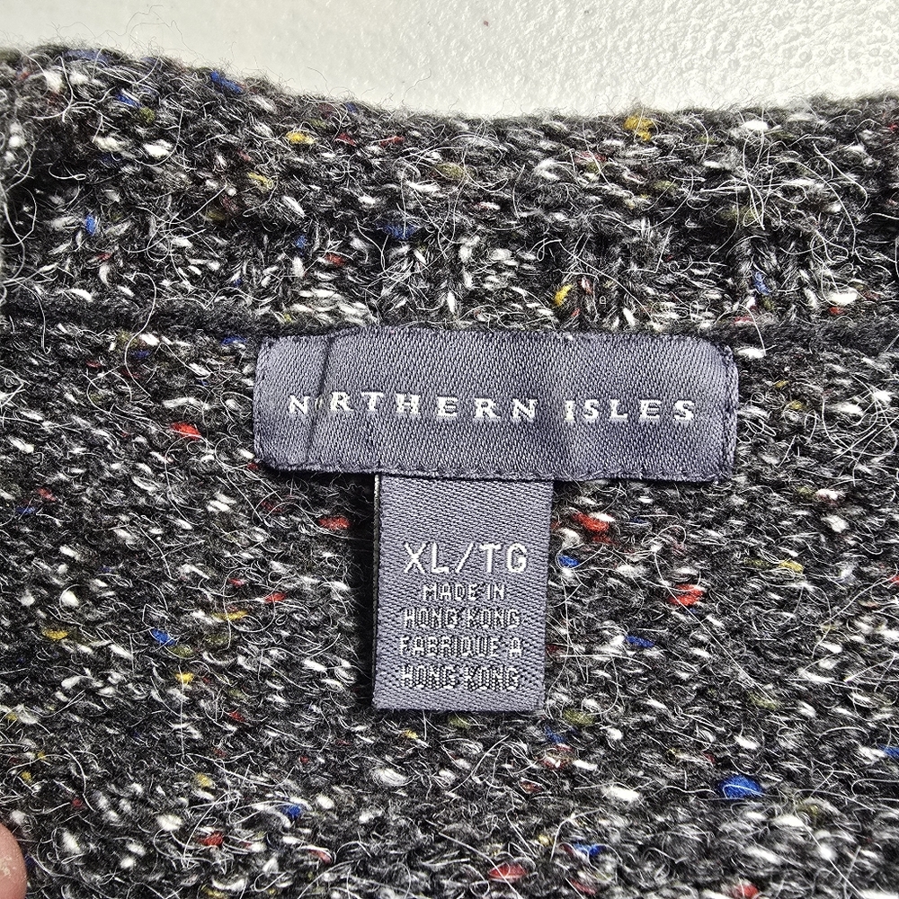 Northern Isles Sweater Women XL Gray Bulk Tweed Wool Blend Patch - Picture 10 of 13